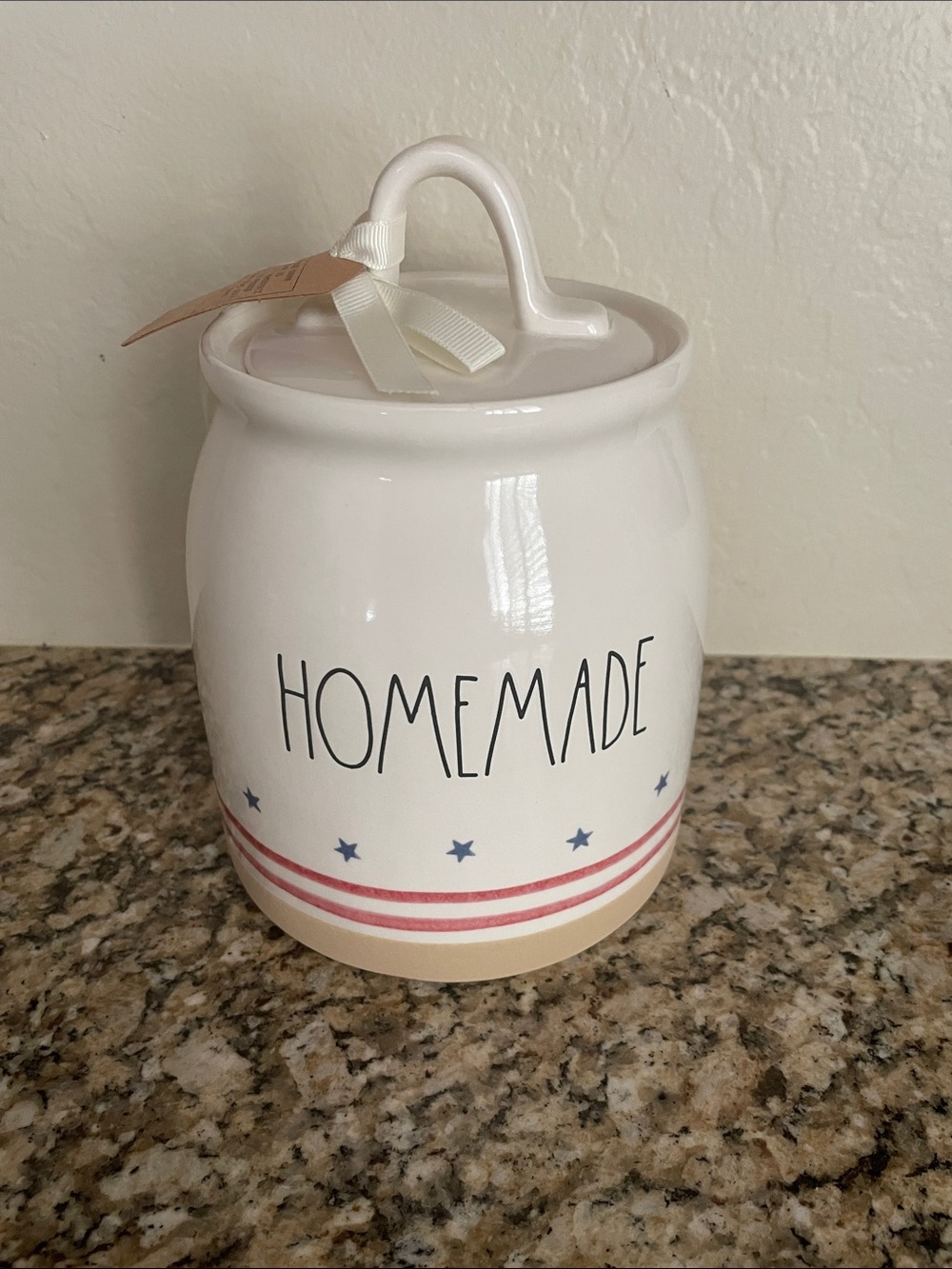 Rae Dunn “Homemade” Ceramic Kitchen Canister - White with Red & Blue Accents